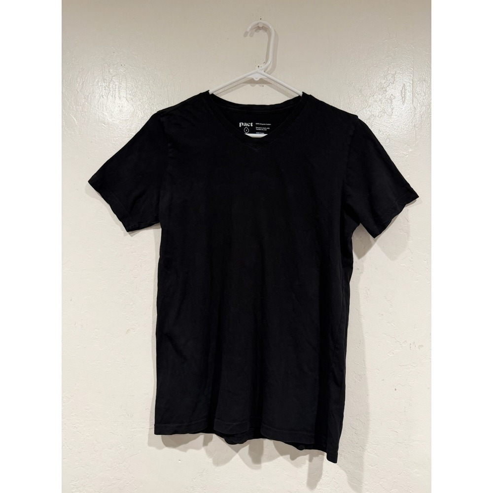 Pact Organic Cotton V-Neck T-Shirt Black Short Sleeve Sustainable Top Small - Picture 2 of 4